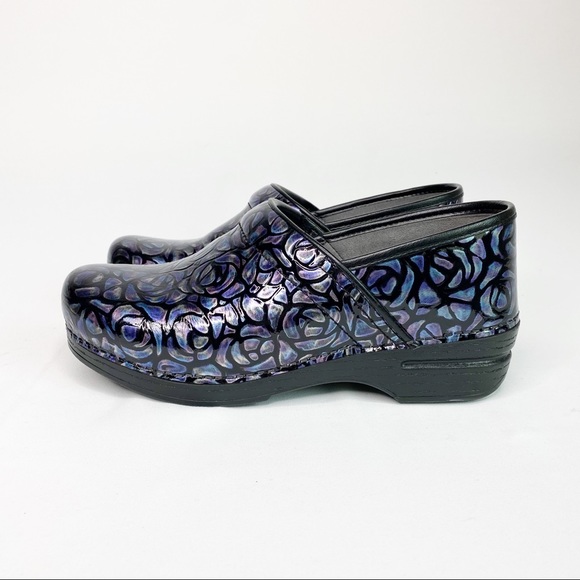 dansko floral metallic patent